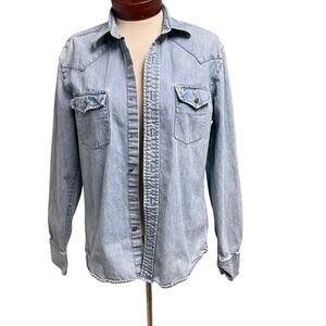 Salt Valley Western Denim Button Down Shirt Womens Small Light Wash Rodeo